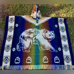 Grizzly bear adult size alpaca poncho, one size, unisex, hooded alpaca cape